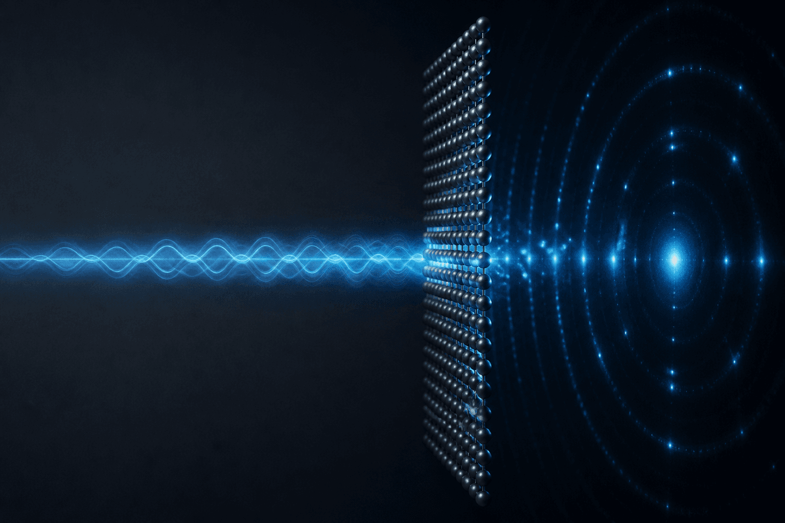 Conceptual artwork of electron waves interacting with a crystalline surface